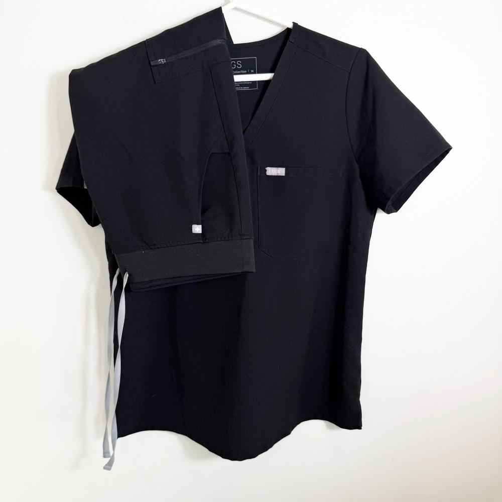 Figs Catarina Zamora Scrub Set Women Medium Petite Black Top Jogger Pants Set